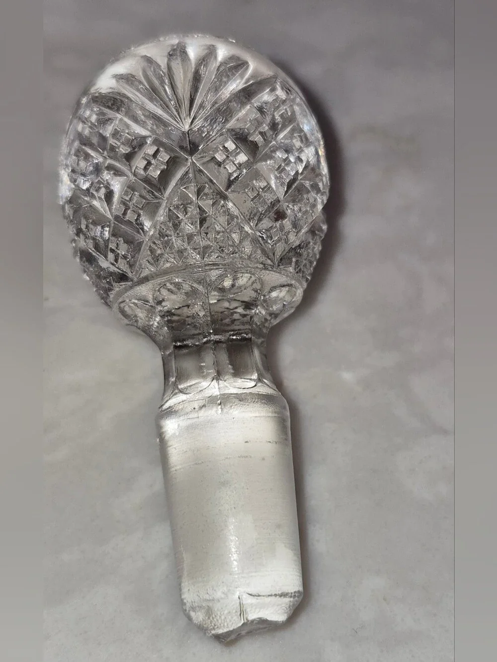 3 Vintage or Antique cut-glass cruets with matching stoppers and handles